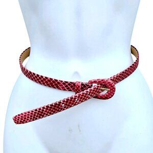 Vintage Anne Klein Snakeskin Leather Skinny Belt Burgundy Pink 23–26